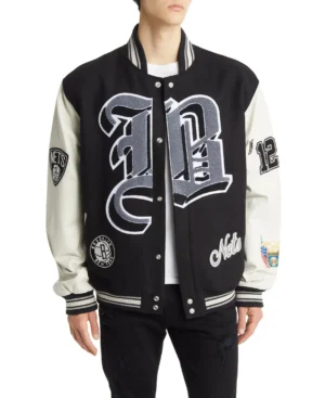 Brooklyn Nets Old English Block Letter Wool Varsity Jacket