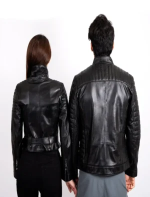 Alternative view of Couple Biker Letterman Black Faux Leather Jacket