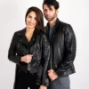 Couple Biker Letterman Black Faux Leather Jacket - Image 4
