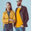 Couple Biker Letterman Black & Yellow Leather Jacket - Image 6