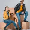 Couple Biker Letterman Black & Yellow Leather Jacket - Image 8