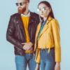 Couple Biker Letterman Black & Yellow Leather Jacket - Image 5