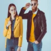 Couple Biker Letterman Black & Yellow Leather Jacket - Image 7