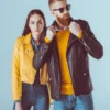 Couple Biker Letterman Black & Yellow Leather Jacket - Image 4