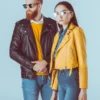 Couple Biker Letterman Black & Yellow Leather Jacket - Image 3