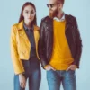 Couple Biker Letterman Black & Yellow Leather Jacket - Image 2
