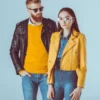 Couple Biker Letterman Black & Yellow Leather Jacket