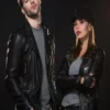 Couple Black Biker Letterman Leather Jacket