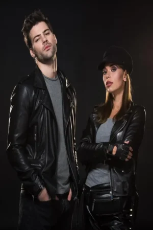 Couple Black Biker Letterman Leather Jacket