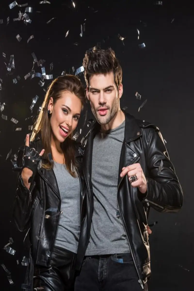 Couple Black Biker Letterman Leather Jacket - Image 6