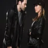 Couple Black Biker Letterman Leather Jacket - Image 4