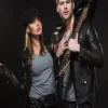 Couple Black Biker Letterman Leather Jacket - Image 5