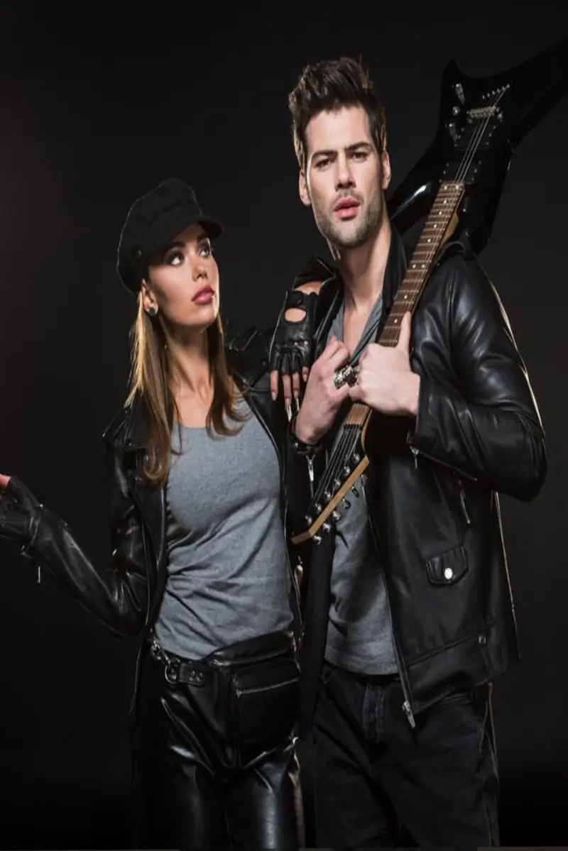 Couple Black Biker Letterman Leather Jacket - Image 5