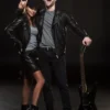Couple Black Biker Letterman Leather Jacket - Image 7