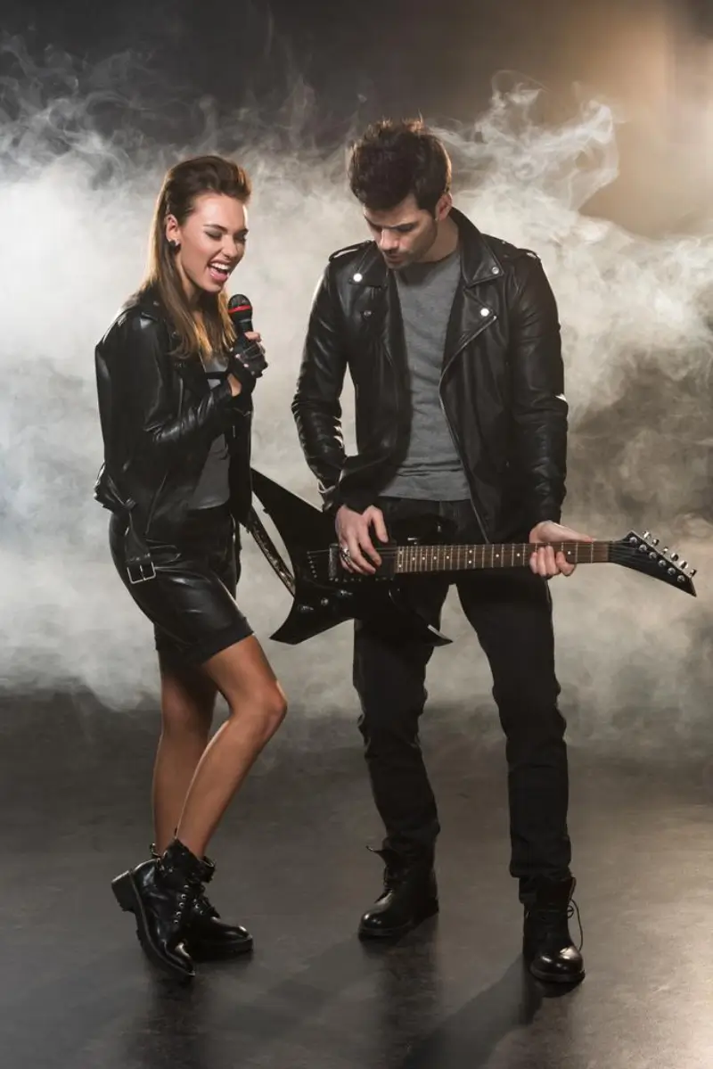 Couple Black Biker Letterman Leather Jacket - Image 9