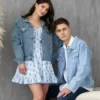 Couple Denim Letterman Embroidered Blue Jacket