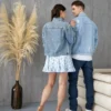 Couple Denim Letterman Embroidered Blue Jacket - Image 2
