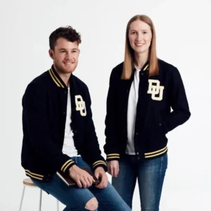 Couple University Letterman Full-Snap Navy Wool Varsity Jacket