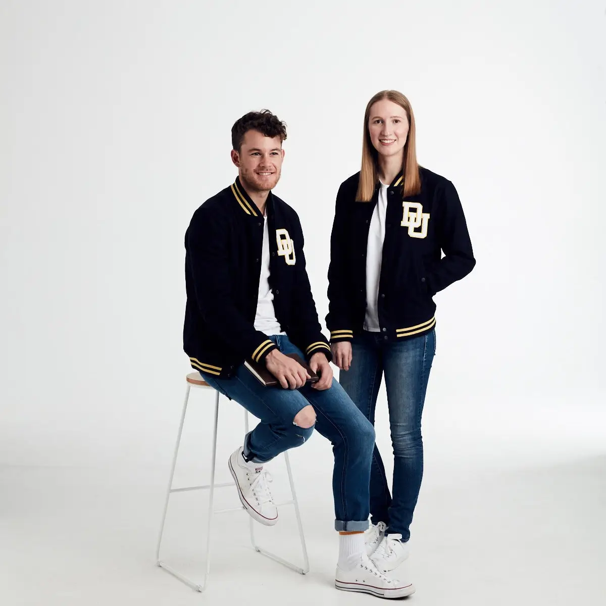 Couple University Letterman Full-Snap Navy Wool Varsity Jacket - Image 7