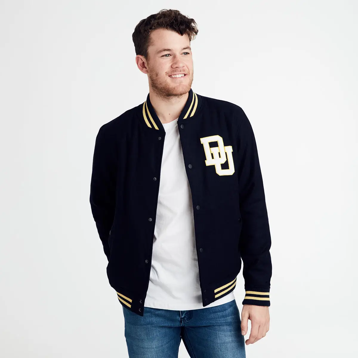 Couple University Letterman Full-Snap Navy Wool Varsity Jacket - Image 6