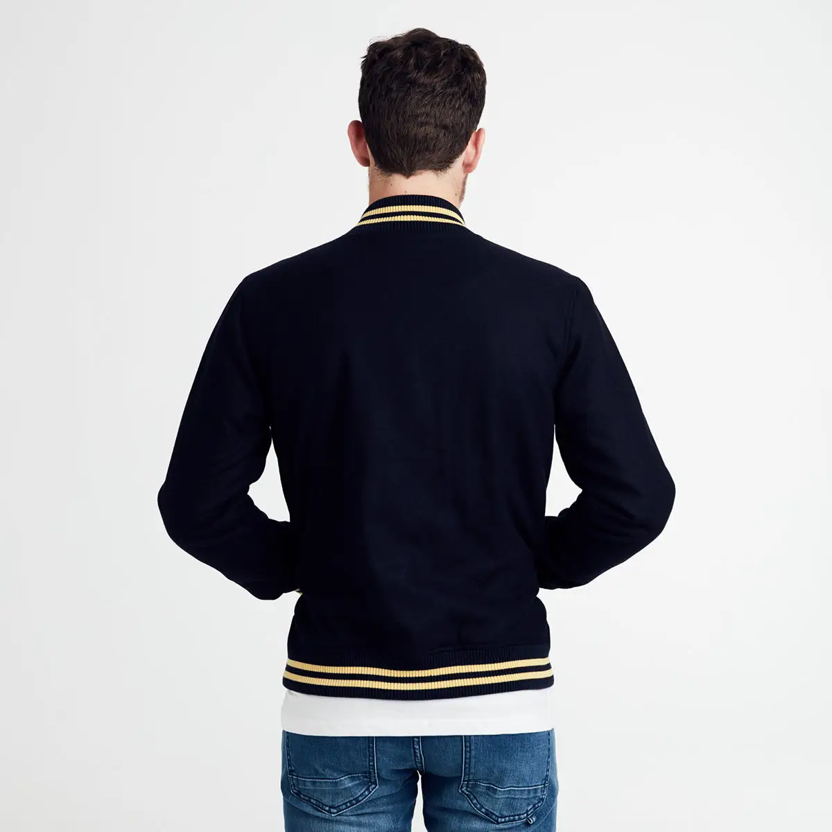 Couple University Letterman Full-Snap Navy Wool Varsity Jacket - Image 5