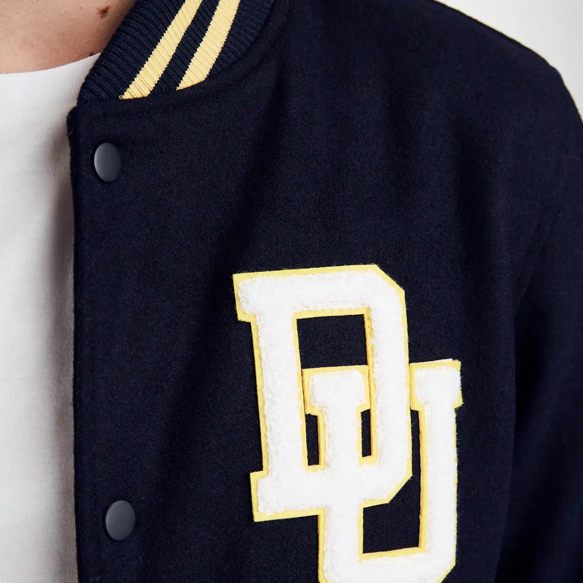 Couple University Letterman Full-Snap Navy Wool Varsity Jacket - Image 4