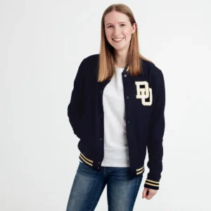 Alternative view of Couple University Letterman Full-Snap Navy Wool Varsity Jacket