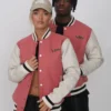 Legacy Studios Lamar Letterman Couple Pink/White Wool & Leather Varsity Jacket