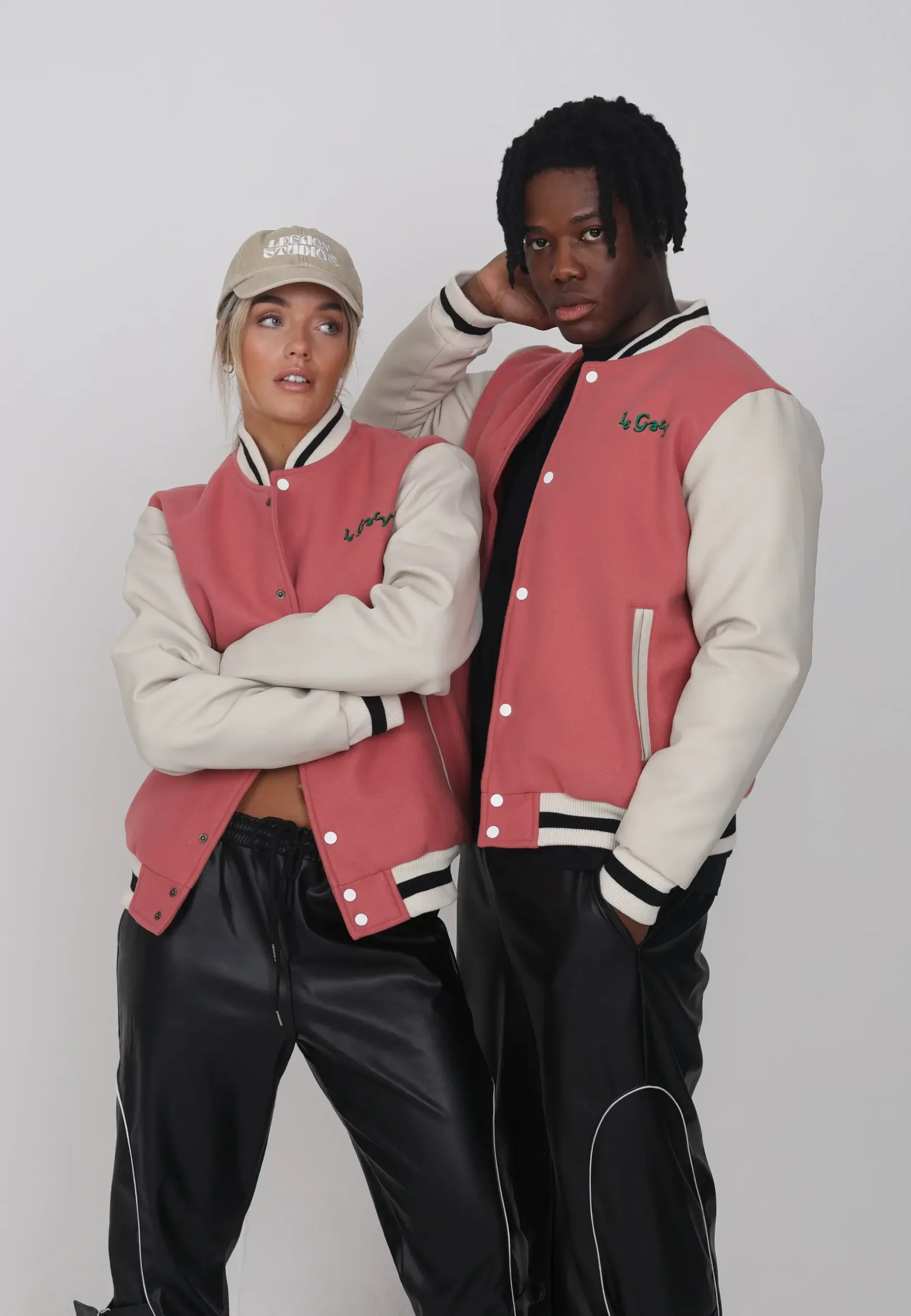 Legacy Studios Lamar Letterman Couple Pink/White Wool & Leather Varsity Jacket - Image 5