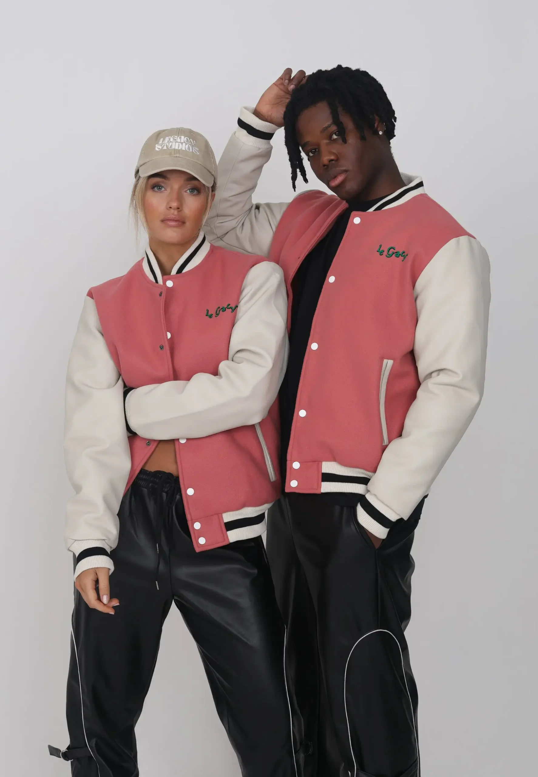 Legacy Studios Lamar Letterman Couple Pink/White Wool & Leather Varsity Jacket - Image 3