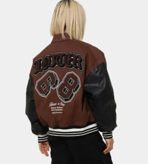 Alternative view of Loiter Ethereal Letterman Varsity Jacket Brown & Black