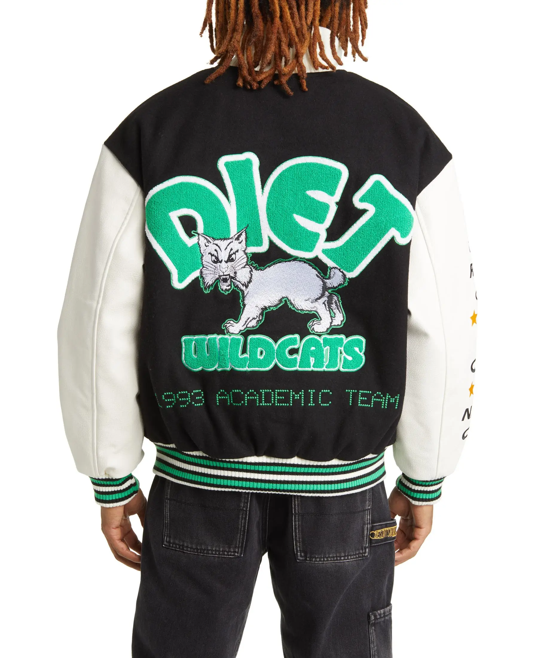 Men's Black Letterman Varsity Jacket Wool & Leather - Image 2