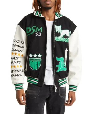 Men's Black Letterman Varsity Jacket Wool & Leather