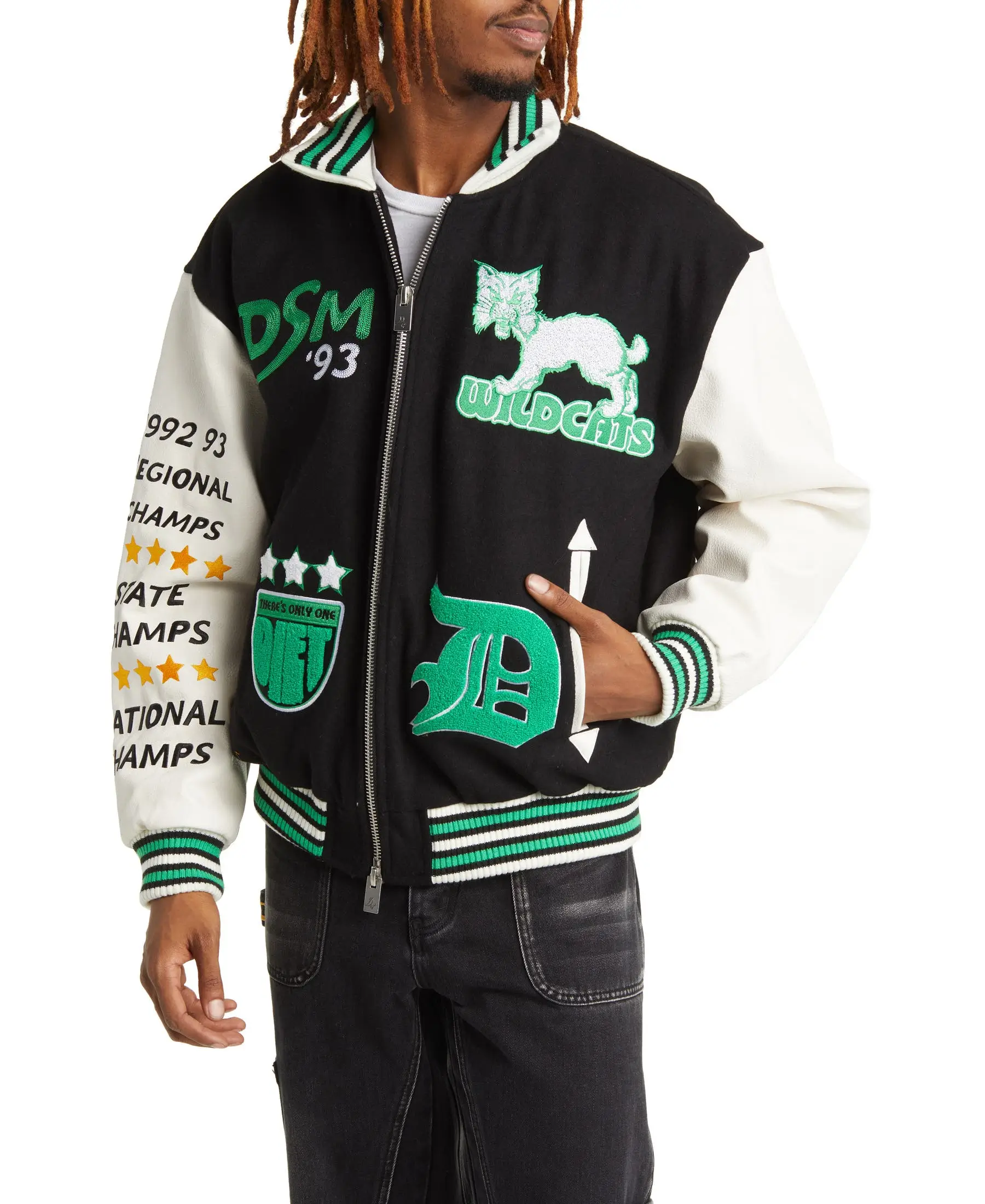 Men's Black Letterman Varsity Jacket Wool & Leather - Image 3