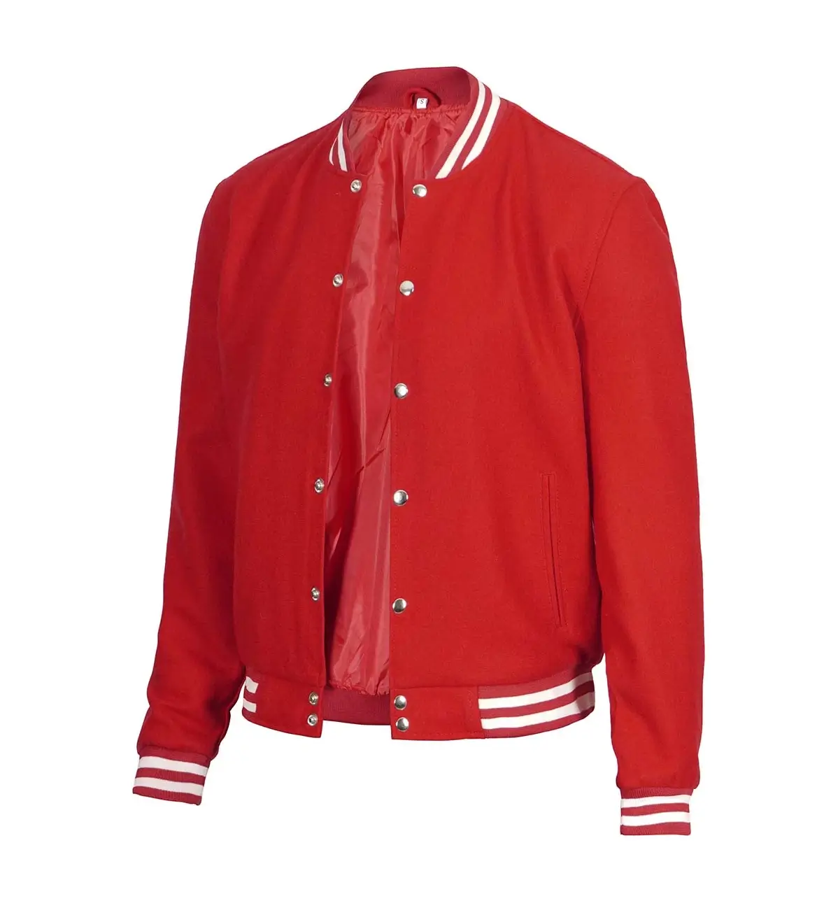 Men's Plain Red Wool Varsity Jacket - Baseball Letterman Style - Image 4