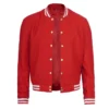 Men's Plain Red Wool Varsity Jacket - Baseball Letterman Style - Image 3