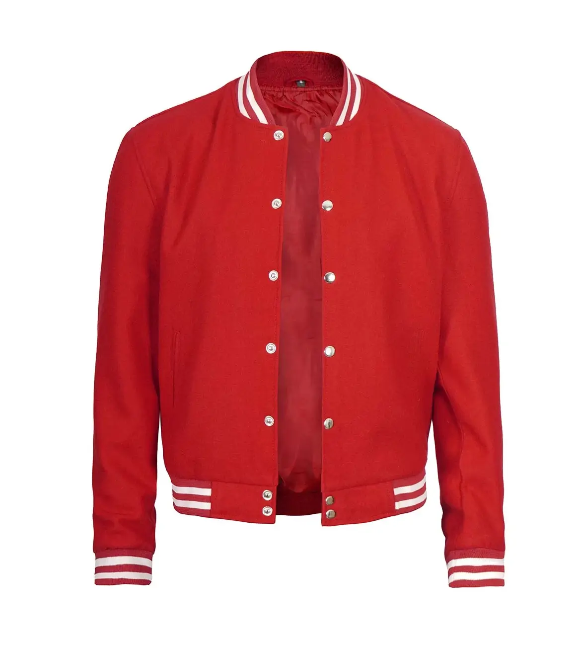 Men's Plain Red Wool Varsity Jacket - Baseball Letterman Style - Image 3