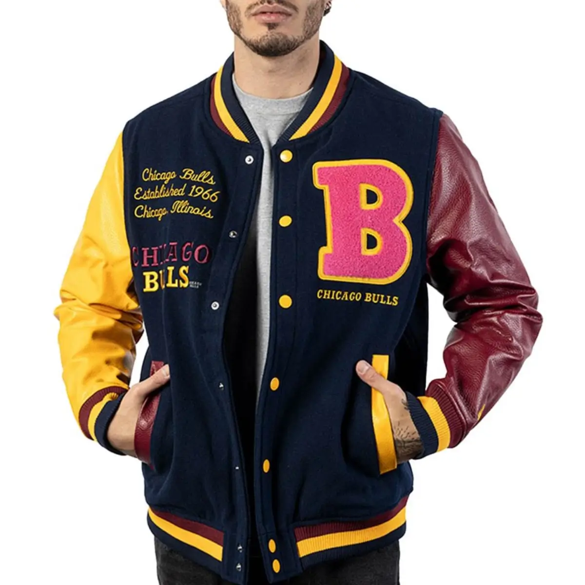The Chicago Bulls Letterman Color Pack Jacket features chest with embroidered - Image 6