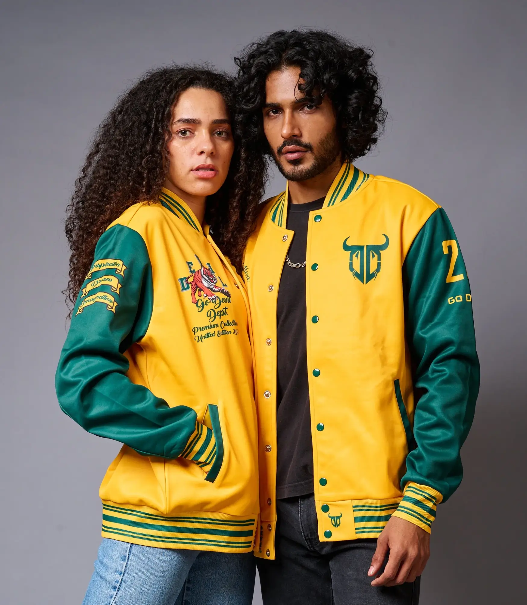 Yellow & Green Letterman Couples Coord Varsity Jacket - Image 5