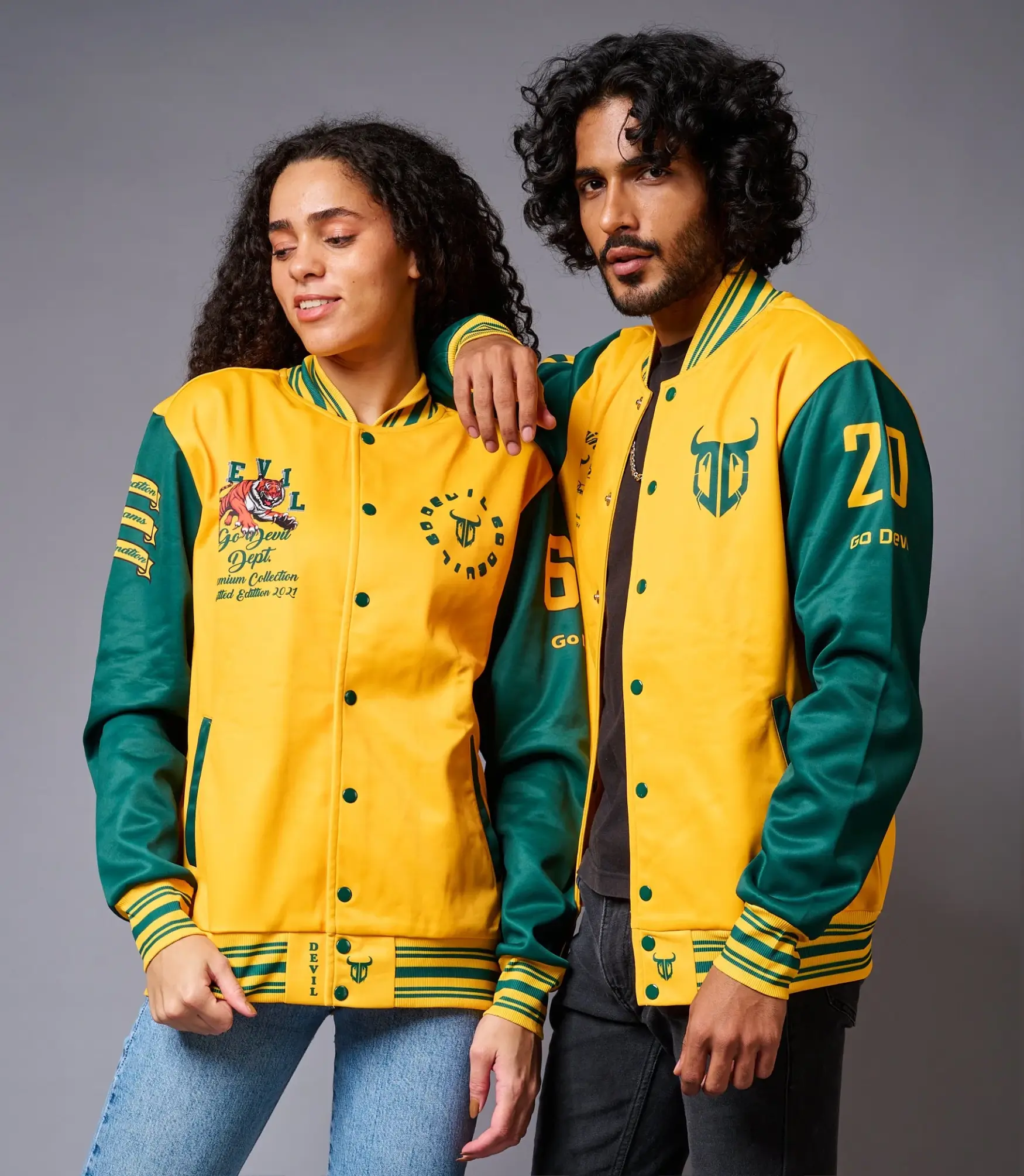 Yellow & Green Letterman Couples Coord Varsity Jacket - Image 3
