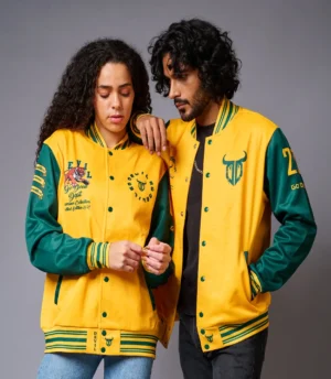 Alternative view of Yellow & Green Letterman Couples Coord Varsity Jacket
