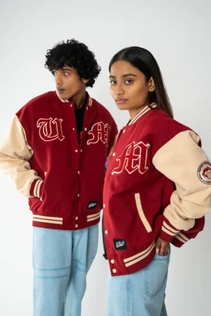 Woolen Varsity Letterman Couple Jacket Red & Desert