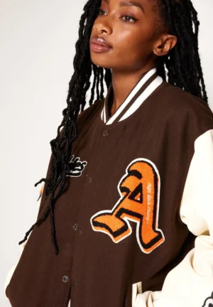 Alternative view of USA Los Angeles Letterman Varsity Jacket Brown & White