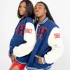Howard Varsity Letterman Leather Jacket Navy Blue & White - Image 2