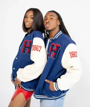 Alternative view of Howard Varsity Letterman Leather Jacket Navy Blue & White