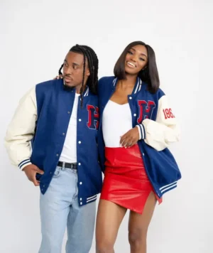 Howard Varsity Letterman Leather Jacket Navy Blue & White