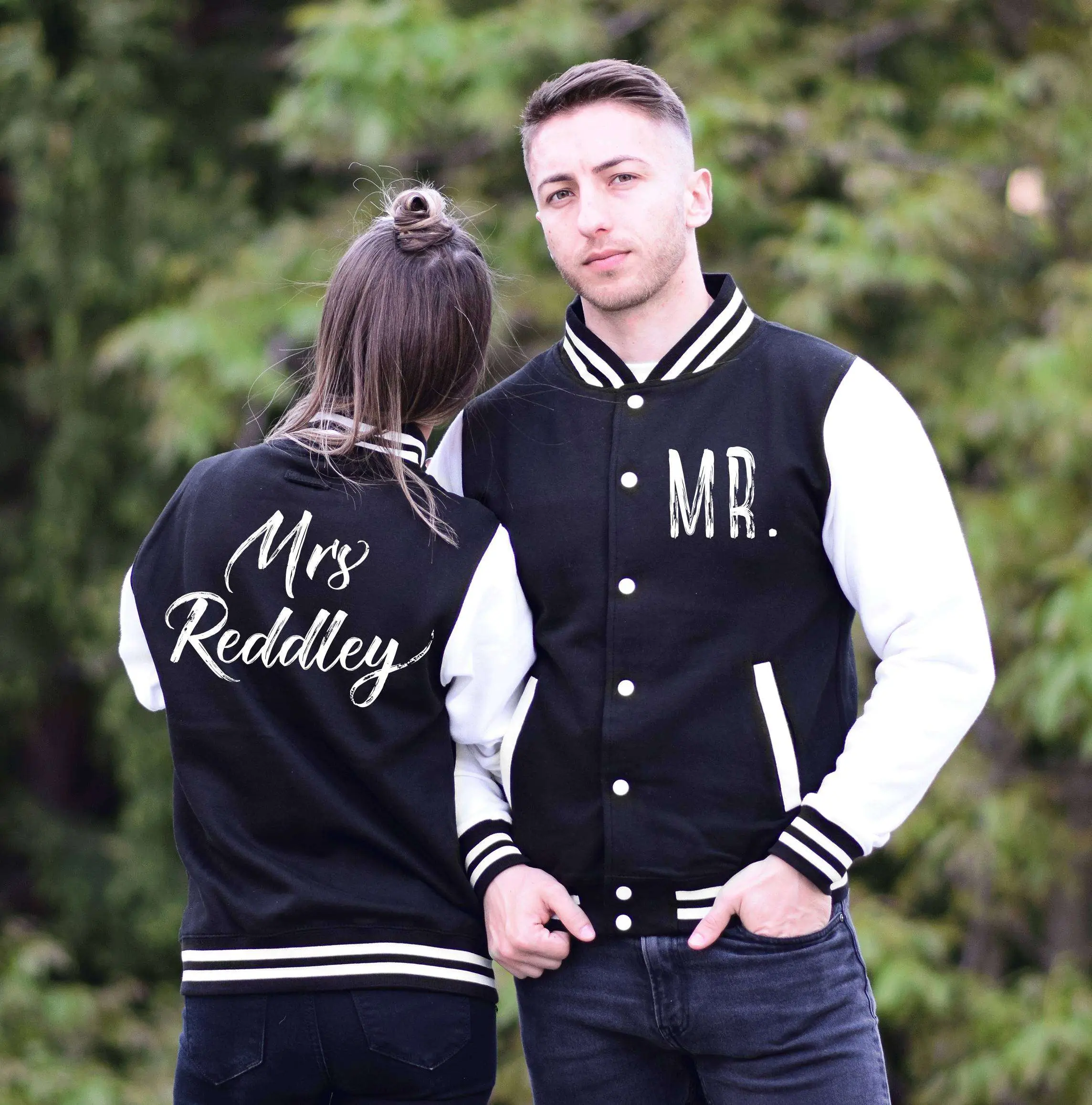 Classical Couple Letterman Varsity Jacket Black & White - Image 2