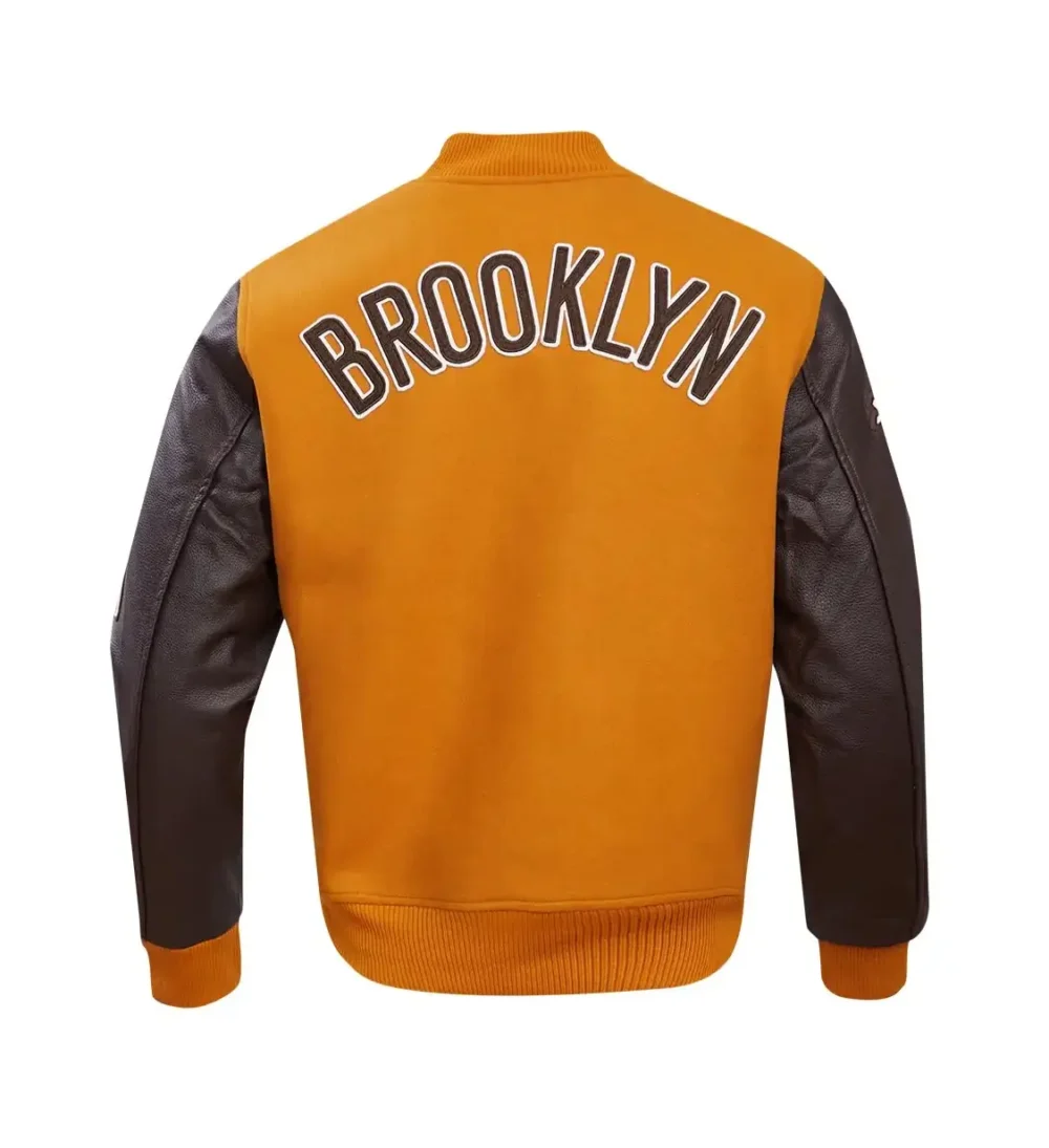 Alternative view of Brooklyn Nets Classic Tan/ Brown Wool & Leather Varsity Jacket