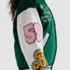 Barbie X Roots Letterman Green/White Wool & Leather Varsity Jacket - Image 3