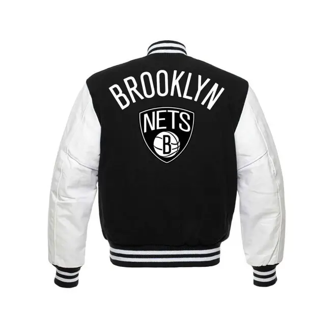 Brooklyn Nets Letterman Wool & Leather Varsity Jacket - Image 2